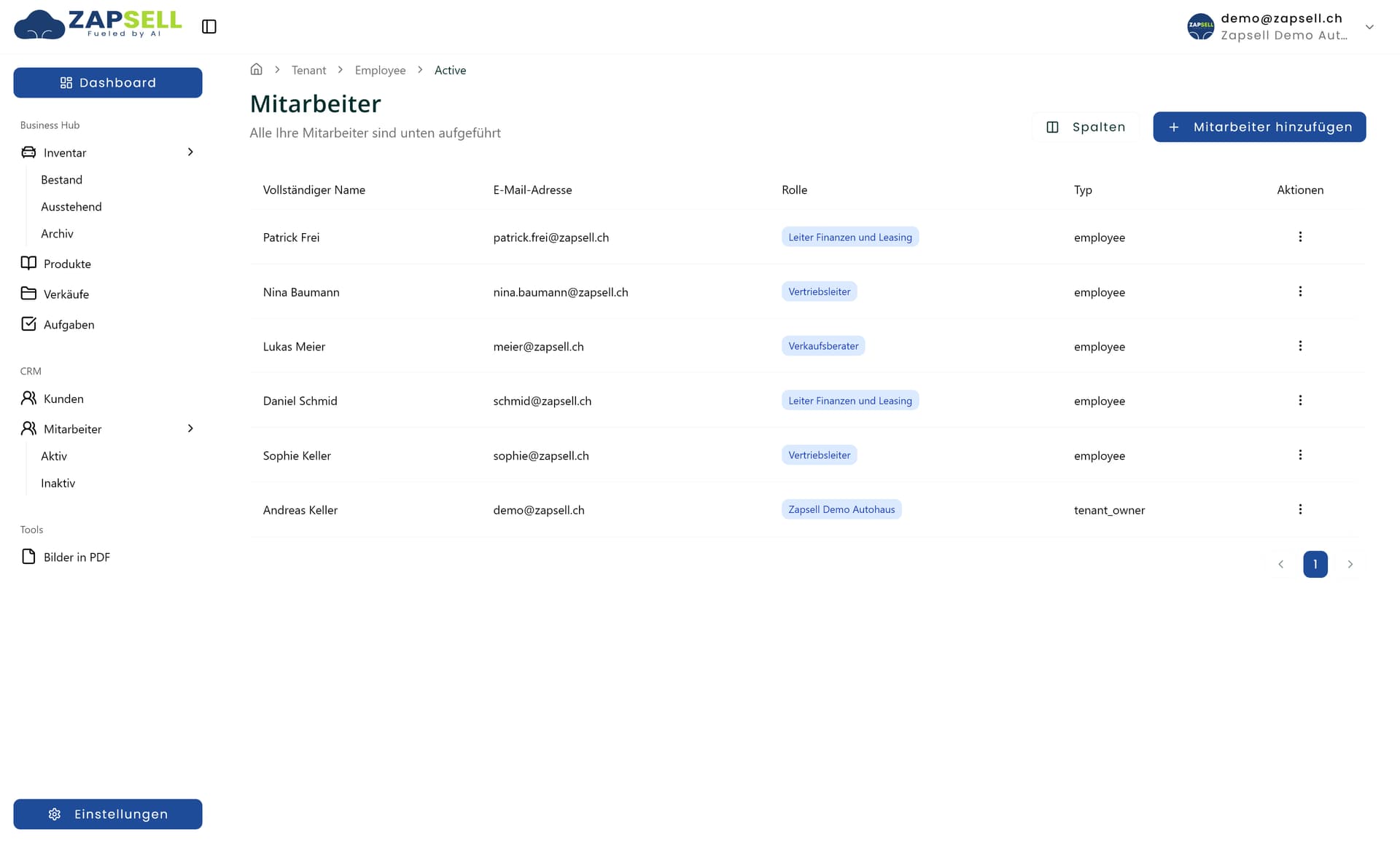 Zapsell CRM Mitarbeiterverwaltung: Rollen, Zugriffe und Aufgaben im Team
