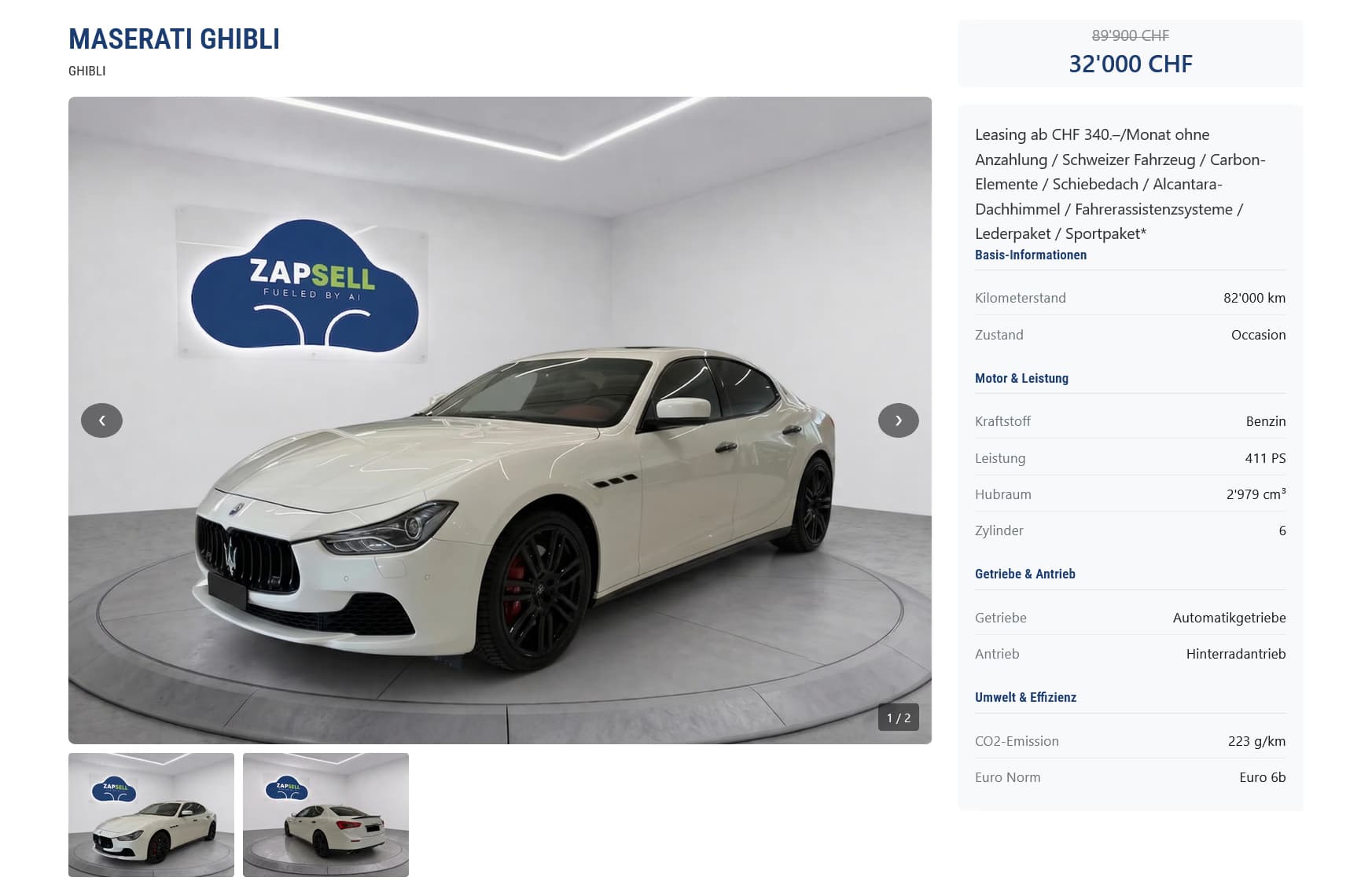 Zapsell AutoScout24 Plugin: Detaillierte Fahrzeugseite mit technischen Daten